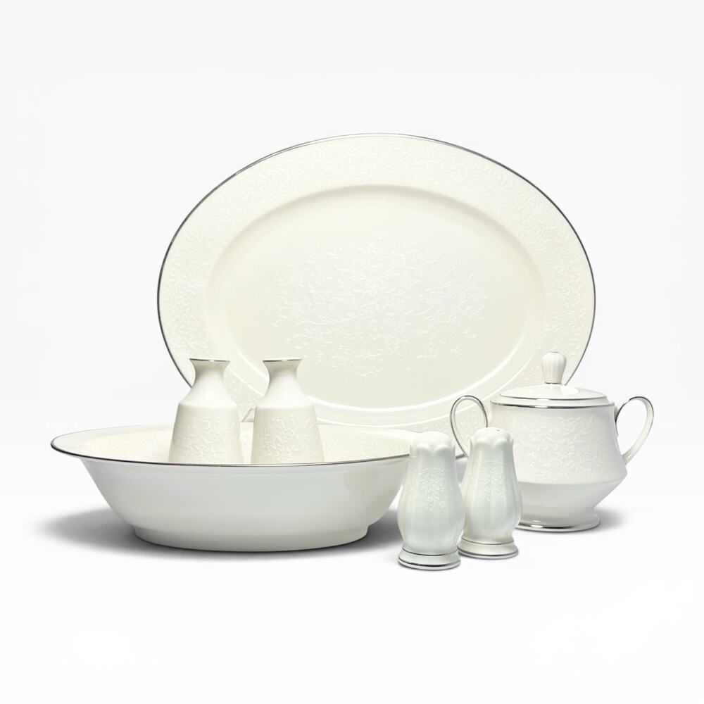 Noritake “Chandon, Platinum” 5-Piece Bone China Dinnerware Hostess Set